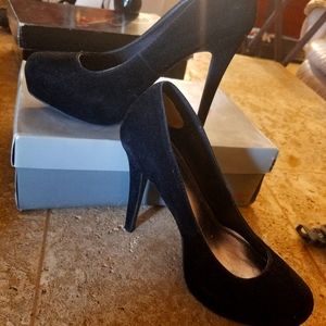 Black suede heels.